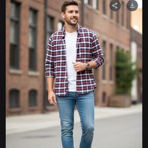Red and Blue Plaid Button-Up Shirt